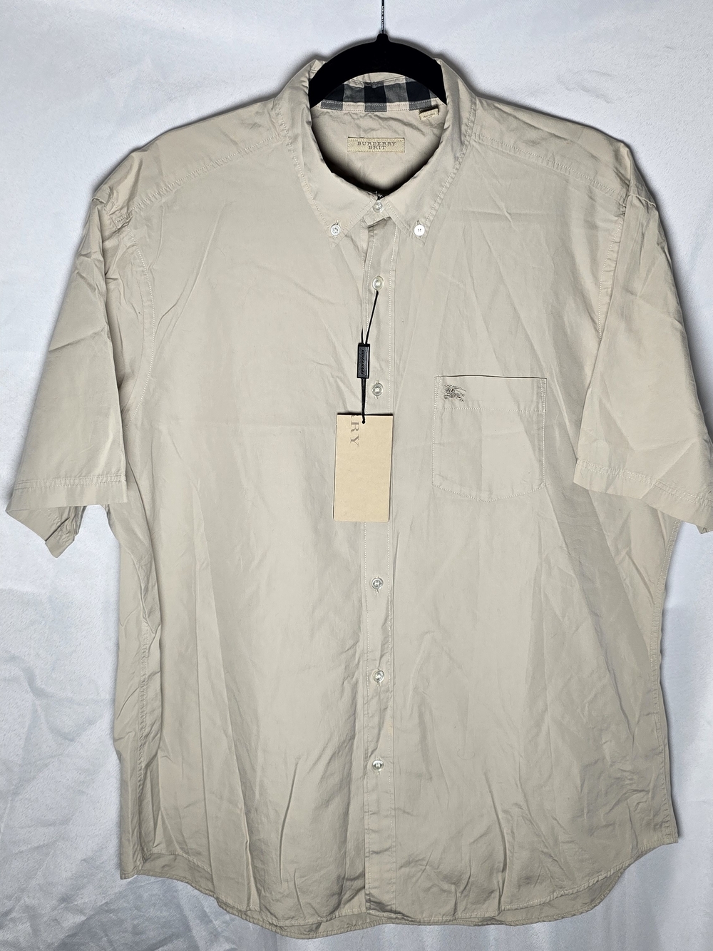 NWT Burberry Brit Light Beige Short-Sleeve Button-Down Shirt, Sz XXL